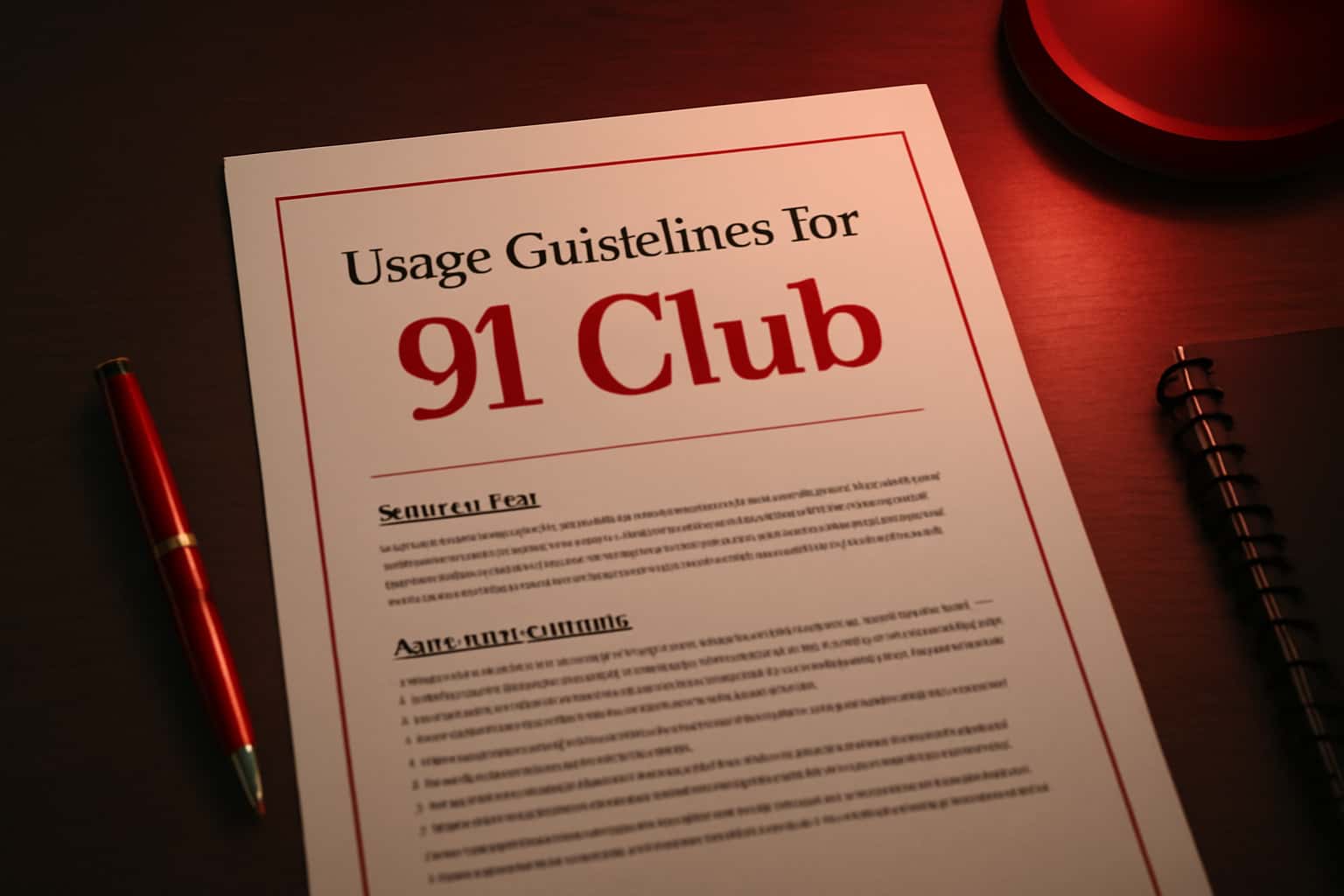 A visual representation of the Usage Guidelines for 91 Club.